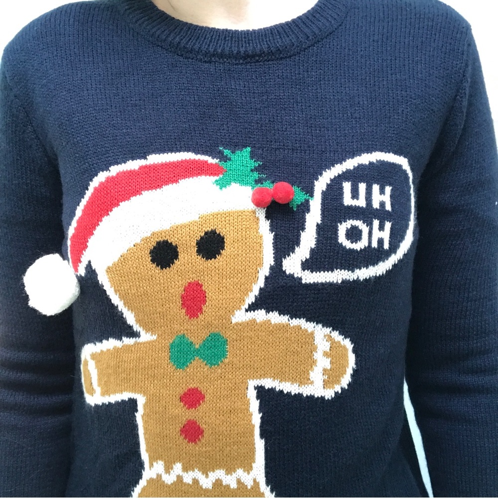 Cute Ugly Christmas sweater gingerbread man gingerbread cookie blue
